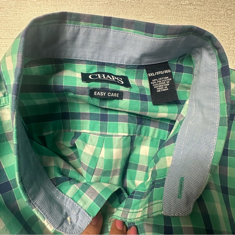 Chaps Easy Care Men's Blue and Green Checkered Shirt 3XL - Picture 6 of 14